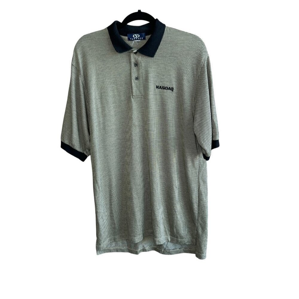 Men's Vintage Vantage Nasdaq Logo Black Print Polo Golf Shirt